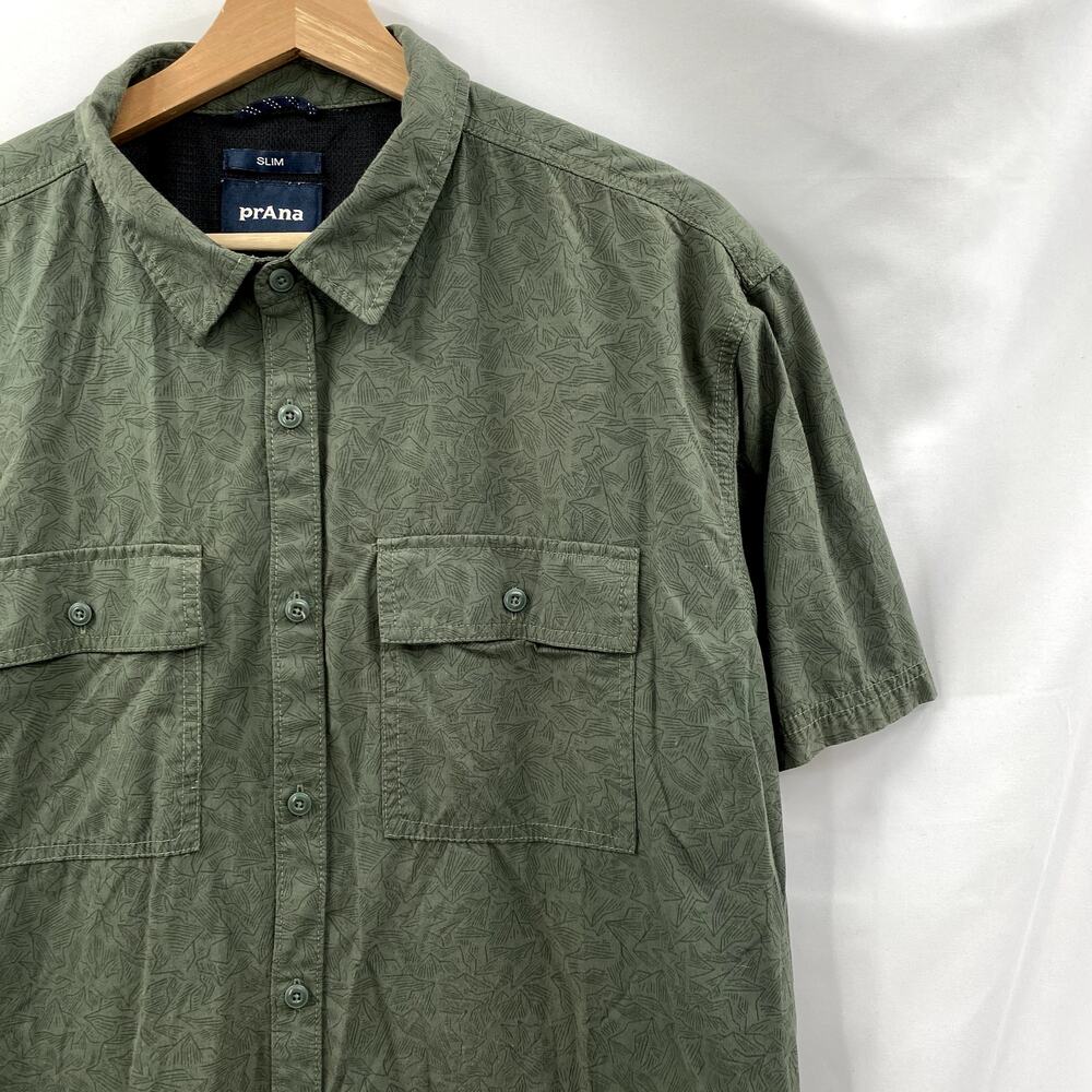 Prana Green Patterned Lightweight button down XL … - image 1